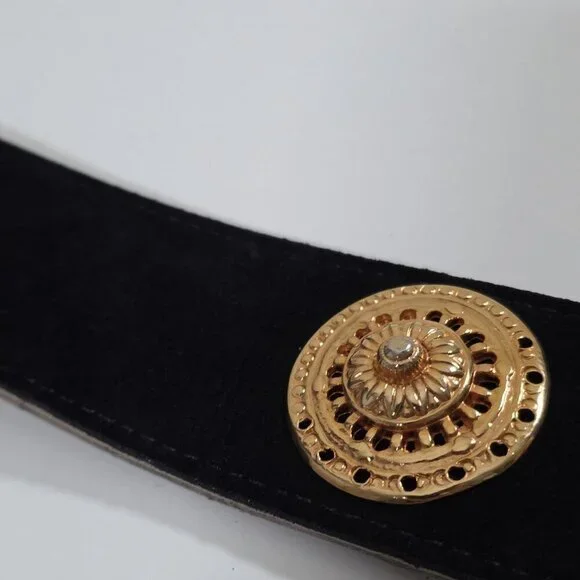 Kudos Vtg Medallion Embellished Belt Women Black Gold Whimsigoth Y2K 90s Fashion - Picture 4 of 11